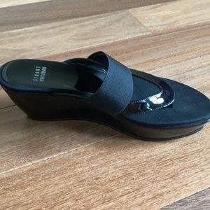 Stuart Weitzman Black Patent Wedge Sandals